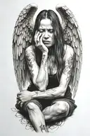 death angel crying woman sitting tattoo design idea