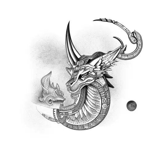 Anubis surrounded by feathered serpent and the Ragnarok serpent  tattoo design idea