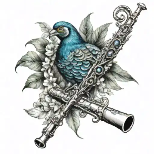 FLUTE WITH PECOCK FETHER tattoo design idea