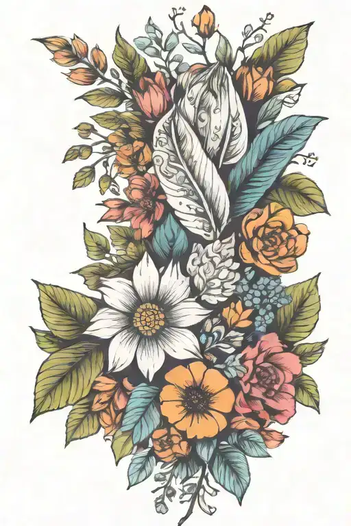 Scandinavian folk art inspired botanical sleeve tattoo tattoo design idea