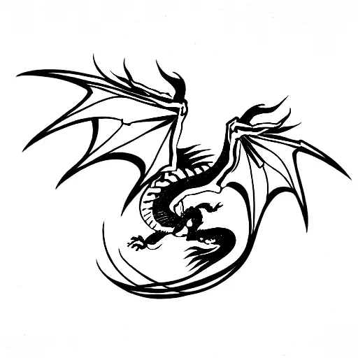 dragon with spread wings climbing tattoo design idea