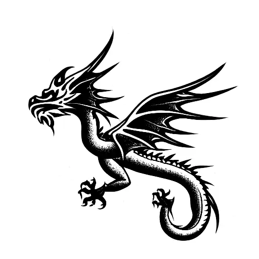 dragon with spread wings climbing tattoo design idea