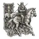 create a tattoo engraving on my back, Four Horsemen of the Apocalypse trampling skulls and people praying for salvation tattoo design idea