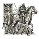 create a tattoo engraving on my back, Four Horsemen of the Apocalypse trampling skulls and people praying for salvation tattoo design idea