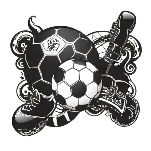 A tattoo design combining a musical note with a soccer ball, incorporating elements of dental anatomy in a blackwork style tattoo design idea