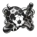 A tattoo design combining a musical note with a soccer ball, incorporating elements of dental anatomy in a blackwork style tattoo design idea