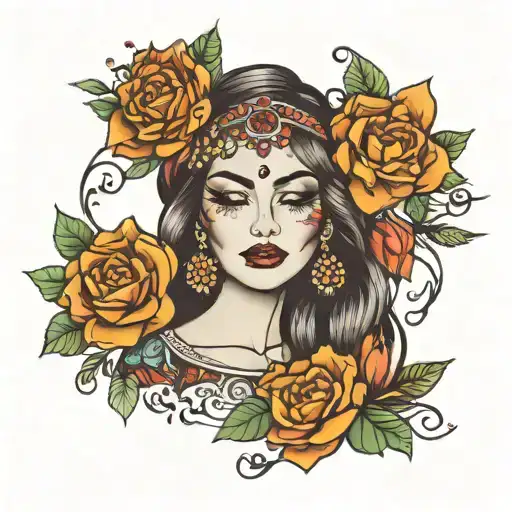 happy gypsy eyes closed tattoo design idea