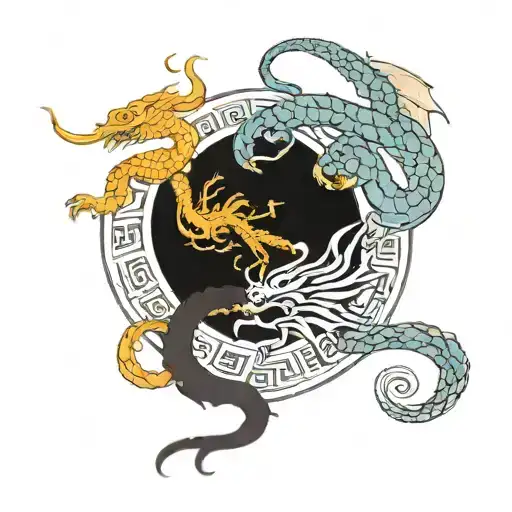 Elijah in Hebrew with a scorpion, Levi in Hebrew with a chinese dragon.  tattoo design idea
