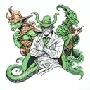 wizard, riddler and dragon wrapped tattoo design idea