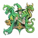 wizard, riddler and dragon wrapped tattoo design idea