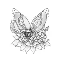 A moth emerging from a cocoon surrounded by blooming flowers tattoo design idea