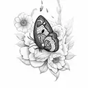 A moth emerging from a cocoon surrounded by blooming flowers tattoo design idea