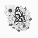A moth emerging from a cocoon surrounded by blooming flowers tattoo design idea