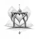 YHWH in letters with a 3d cross and heart incorporatet tattoo design idea