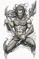 merman warrior with trident tattoo design idea