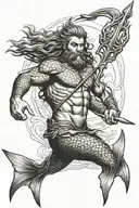 merman warrior with trident tattoo design idea