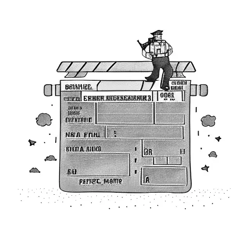 A movie director holding a clapperboard with Barcelona's skyline and a police car in the background tattoo design idea