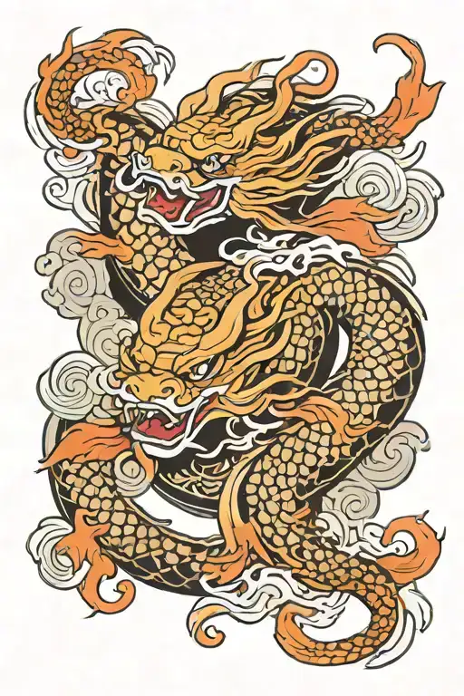 a yakuza oni dragon koi fish tattoo featuring cloud swirls tattoo design idea