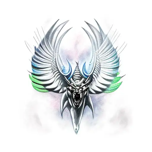 muscle beast with horn and wings from behind  tattoo design idea