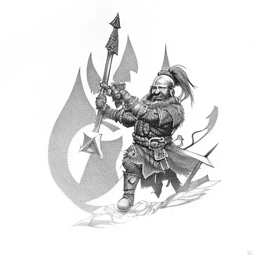Dwarf Slayer, red mowhawk, battleaxe  tattoo design idea