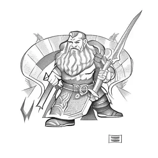 Dwarf Slayer, red mowhawk, battleaxe, barbarian  tattoo design idea
