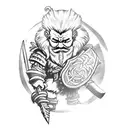 Dwarf Slayer, red mowhawk, battleaxe, barbarian, full body  tattoo design idea