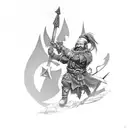 Dwarf Slayer, red mowhawk, battleaxe  tattoo design idea