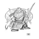 Dwarf Slayer, red mowhawk, battleaxe, barbarian  tattoo design idea