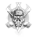 Dwarf Slayer, red mowhawk, battleaxe, barbarian  tattoo design idea