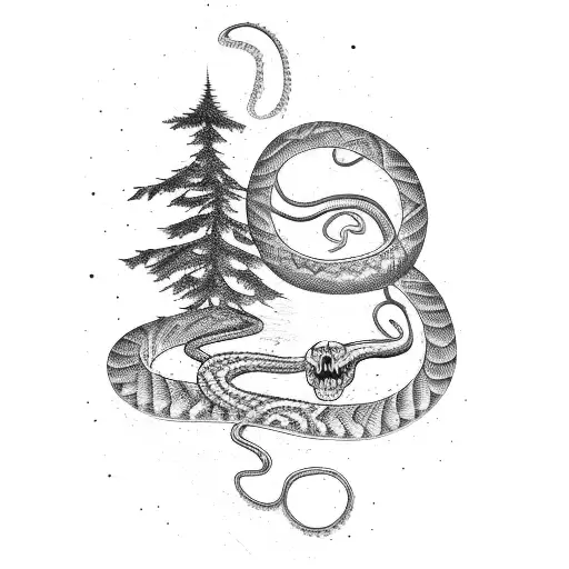solid line band with a pine tree on it and snake wrapped around it  tattoo design idea