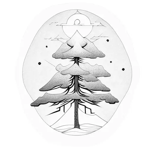 pine tree on top of solid line band  tattoo design idea