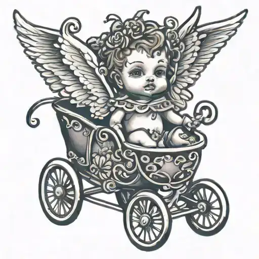 Cupid in a pram tattoo design idea