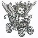 Cupid in a pram tattoo design idea