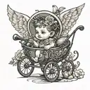 Cupid in a pram tattoo design idea