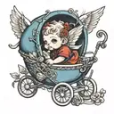 Cupid in a pram tattoo design idea