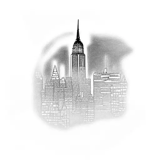 Tattoo of a custom city skyline that includes the Empire State Building, Chrysler building, Low library from Columbia, Y tattoo design idea