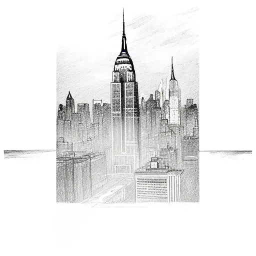 city skyline that includes the Empire State Building, Chrysler building, Low library from Columbia, Y tattoo design idea