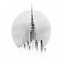 city skyline that includes the Empire State Building, Chrysler building, Low library from Columbia, Y tattoo design idea