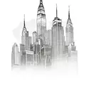 city skyline that includes the Empire State Building, Chrysler building, Low library from Columbia, Y tattoo design idea