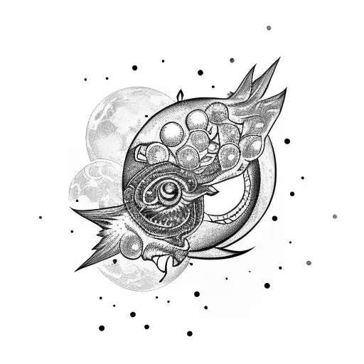 Moon wolf eye jangle tree tattoo design idea