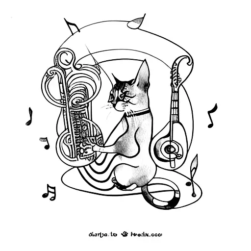 A watercolor-inspired tattoo of a cat playing a musical instrument tattoo design idea