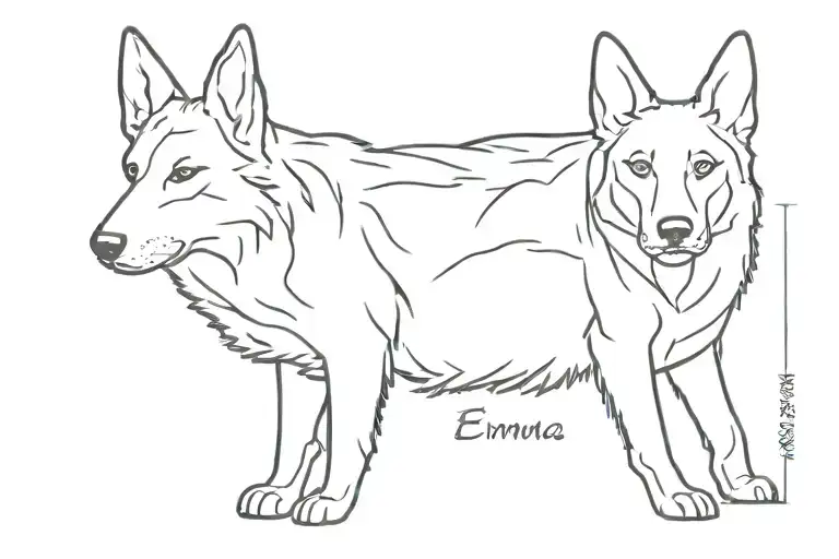 the name Emma in the shape of a German shepherd dog  tattoo design idea