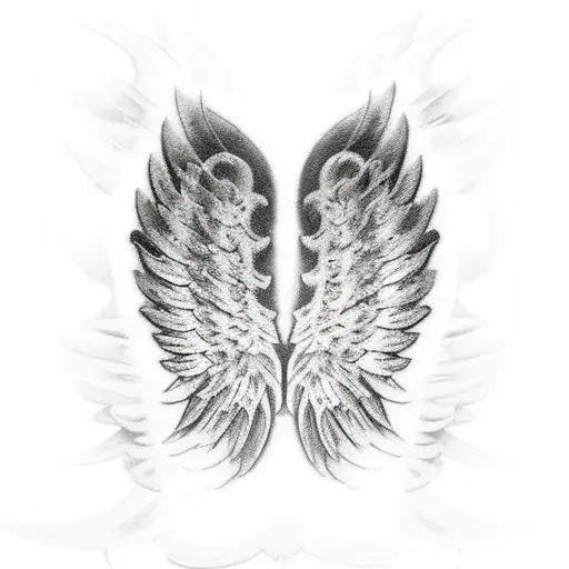 angel wings one side tattered and beaten up tattoo design idea
