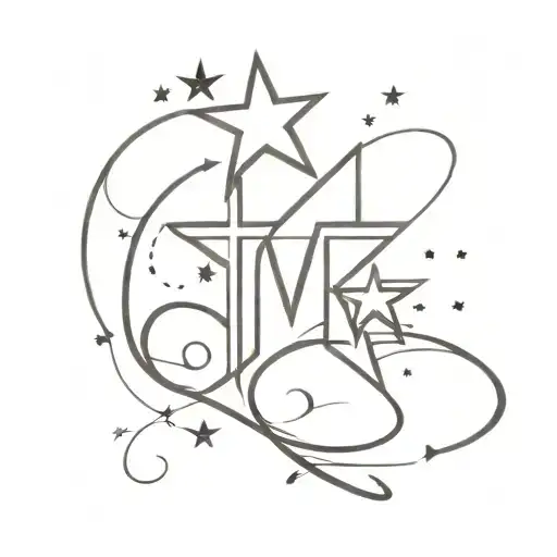 The initials N, M and Y with 6 stars around tattoo design idea