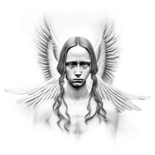  2d kid angel in style of davinci, creation of adam tattoo design idea