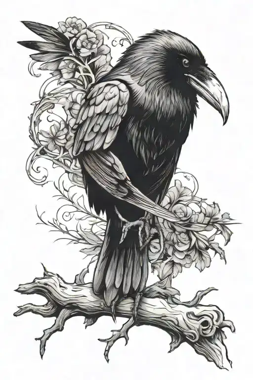 raven perched tattoo design idea