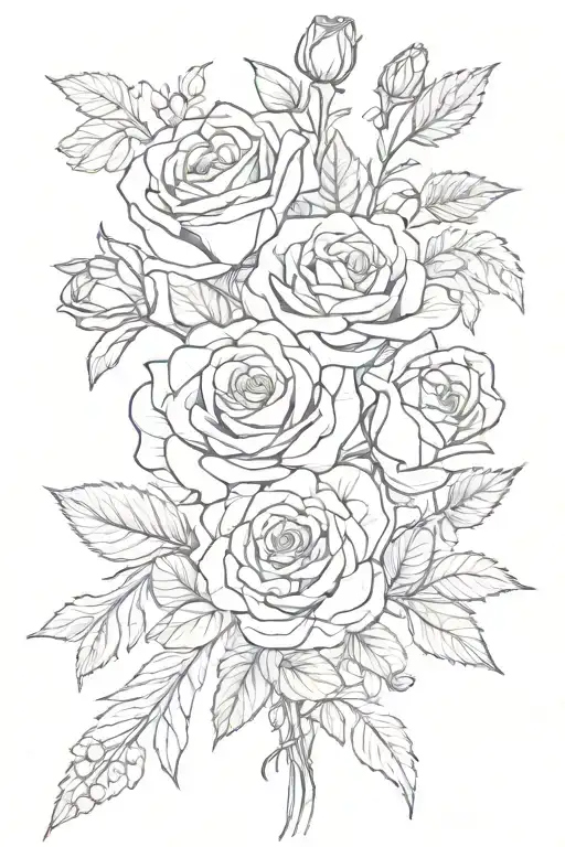 roses and buttercups bouquet  tattoo design idea