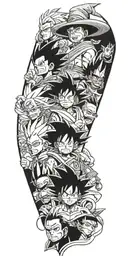 Straw Hat Pirates, Goku, Vegeta, Super Saiyan 2 Teen Gohan, Naruto, Kurama, and Ichigo tattoo design idea