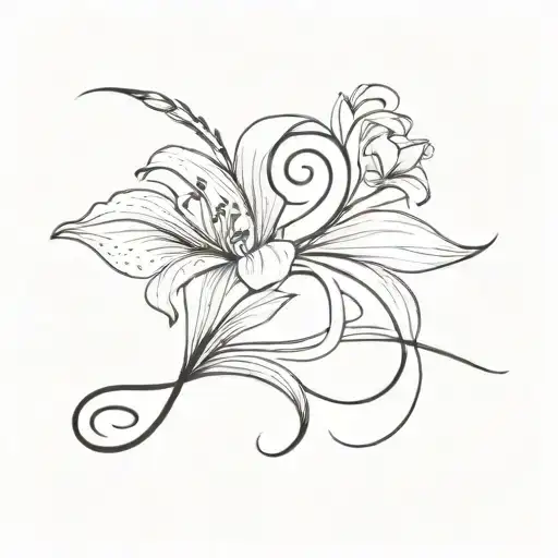B cursive with lily tattoo design idea