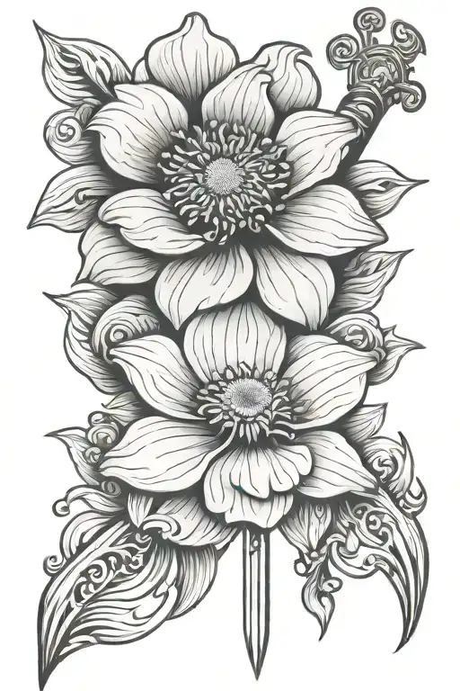 anemone flower and sword  tattoo design idea
